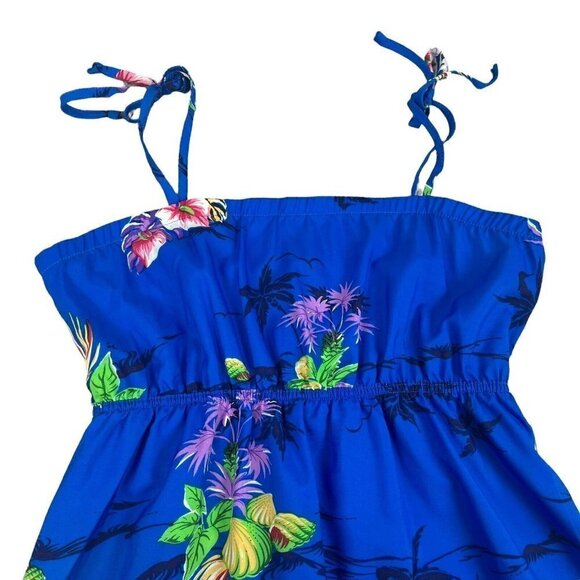Hilo Hattie Womens Maxi Hawaiian Dress Vintage Blue Floral Tie Straps Small - Picture 4 of 8